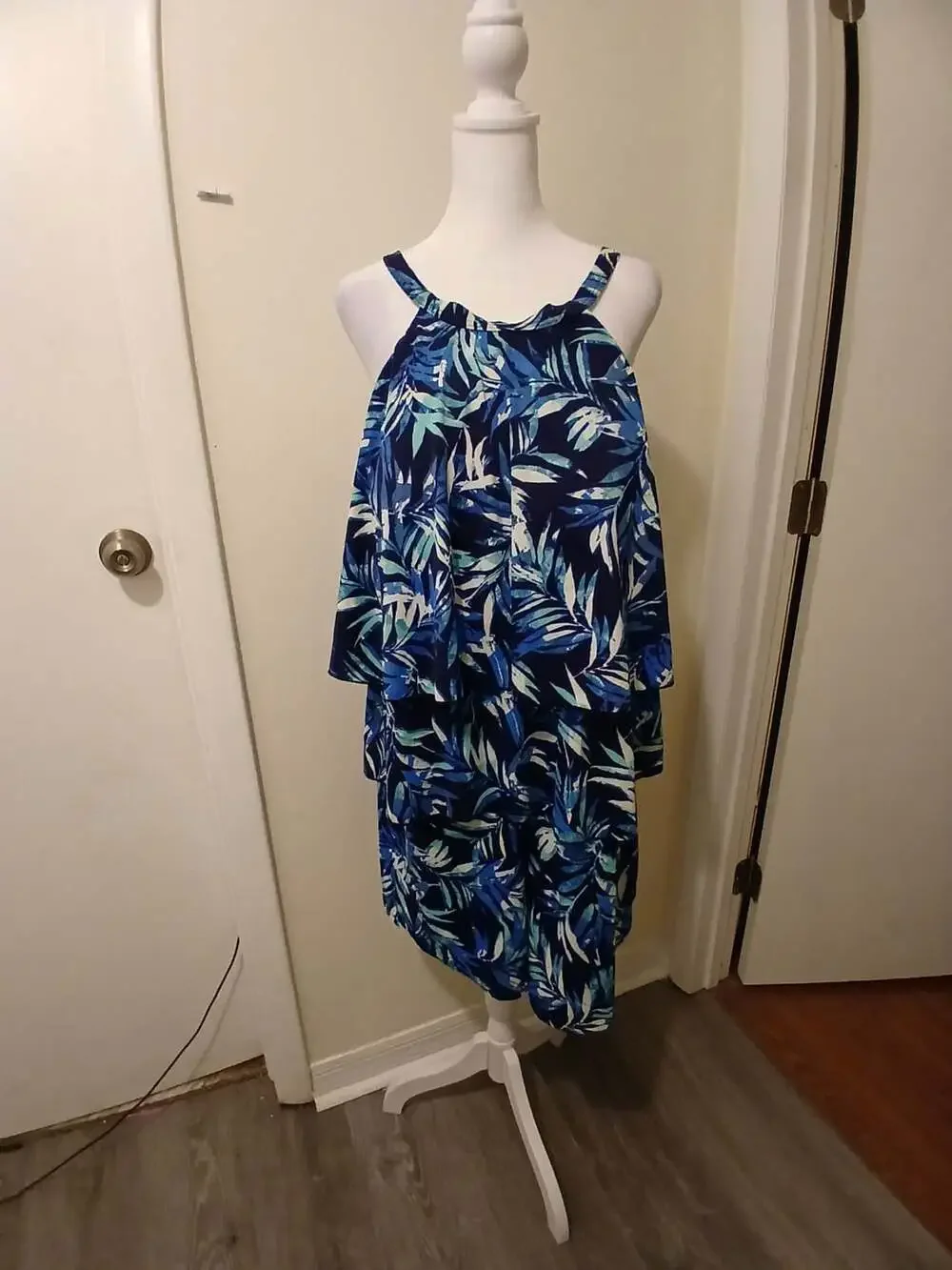 Fit 4 U Women's Size 20W Blue Leaf Print Tiered Swim Romper